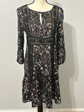 Moulinette Soeurs Midi Dress Women Sz 4 Lace Dark Floral Whimsigoth Witchy Boho
